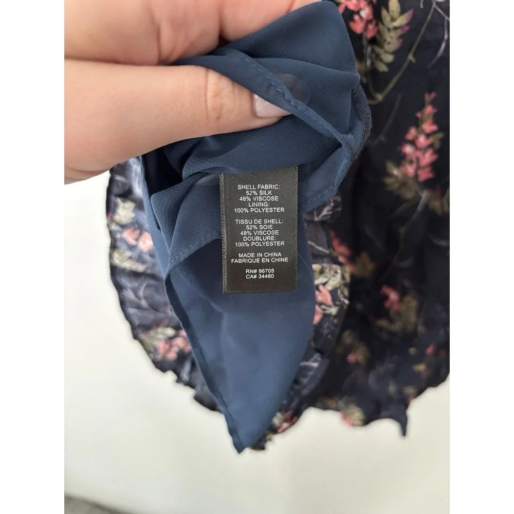 REBECCA TAYLOR Ivie Floral Ruffle Silk Blend Dress In Navy Combo Size 4‎